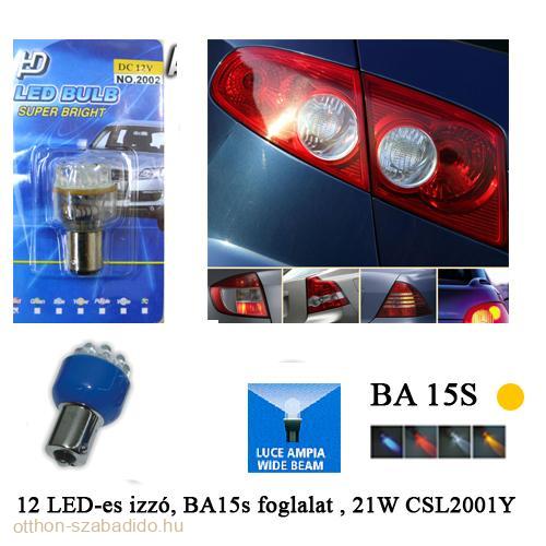 12 LED-es Index Izzó, BA15S, (Sárga), 1db 