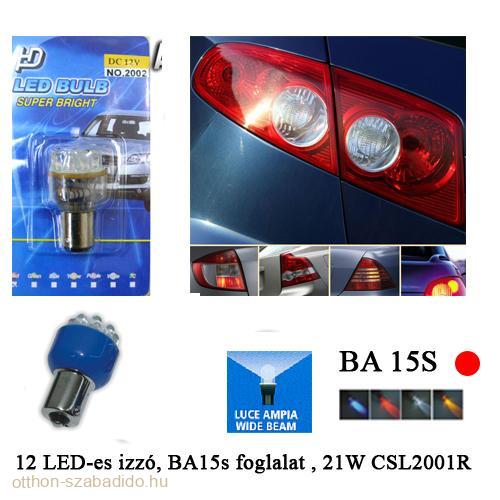 12 LED-es Izzó, 21W, BA15S, (Piros), 1db 