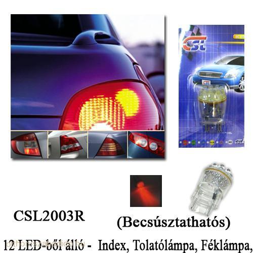12 LED-es Izzó, Becsúsztathatós, (Piros), 1db 