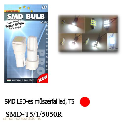 SMD LED-es, Műszerfal Izzó, (Piros), T5, 2db 