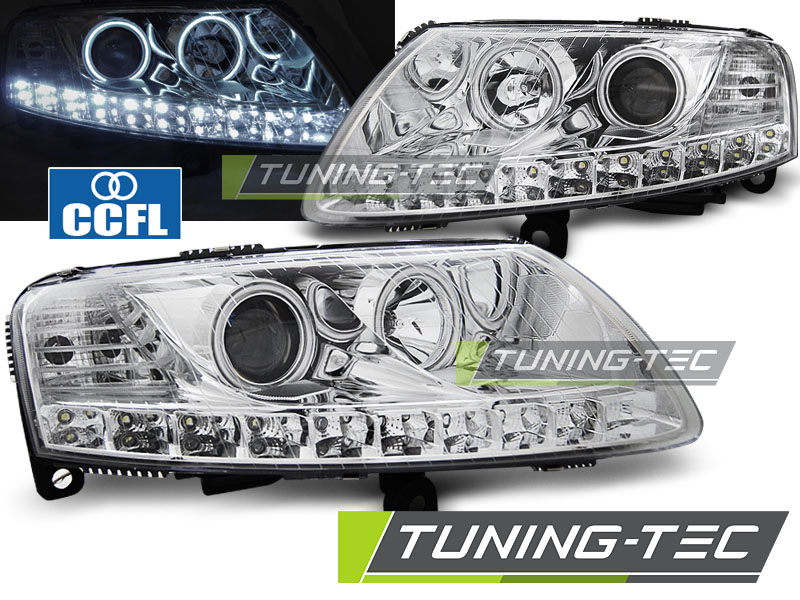 VW A6 C6 Első Lámpa, LED-es Angel-Eyes, Tuning-Tec, (Évj.: 2004.04 - 2008)