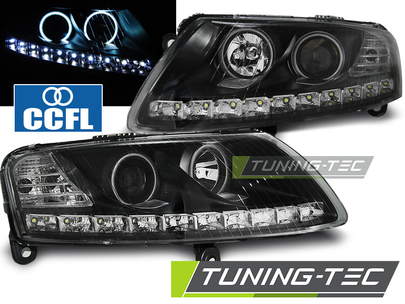 VW A6 C6 LED-es Első Lámpa, CCFL Angel-Eyes, Tuning-Tec, (Évj.: 2004.04 - 2008)