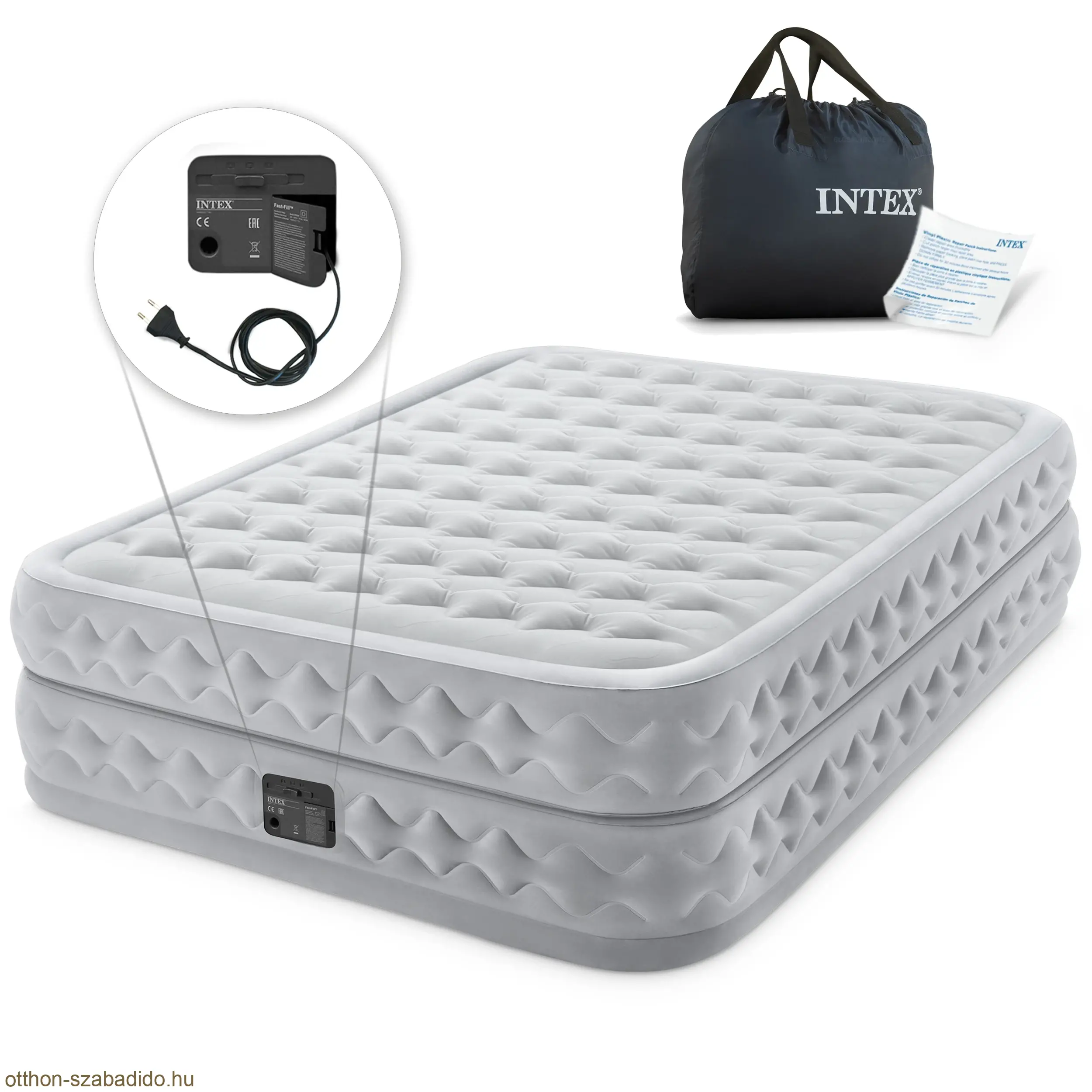 INTEX kétszemélyes légmatrac, beépített elektromos pumpával, 203 x 152 x 51cm 