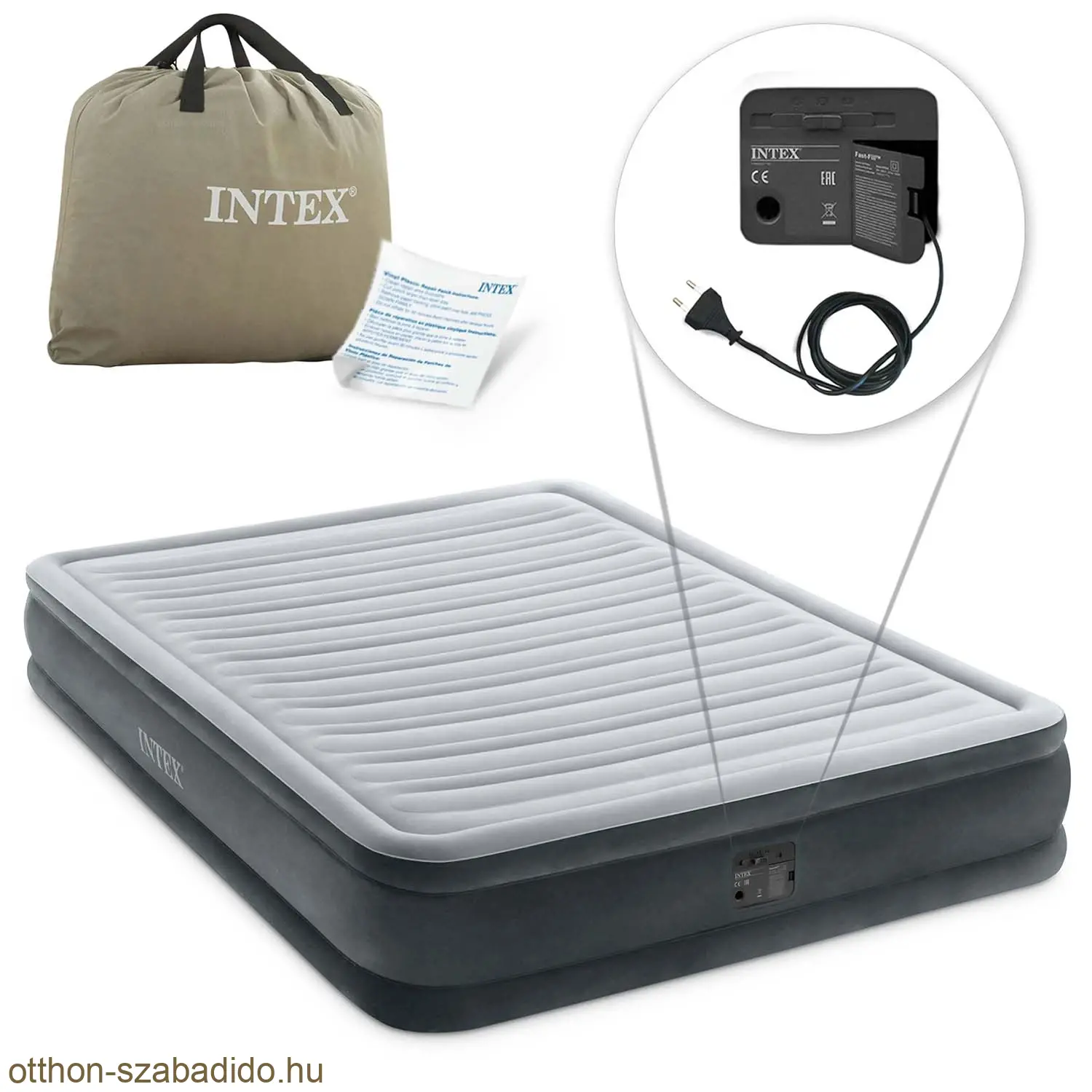INTEX kétszemélyes légmatrac, beépített elektromos pumpával, 203 x 152 x 33 cm