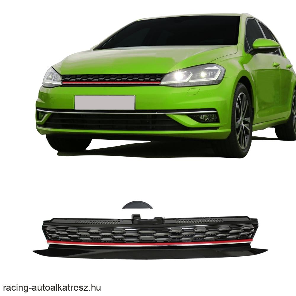 VW Golf 7 (2017-) méhsejt alakú jelnélküli hűtőrács piros csíkkal