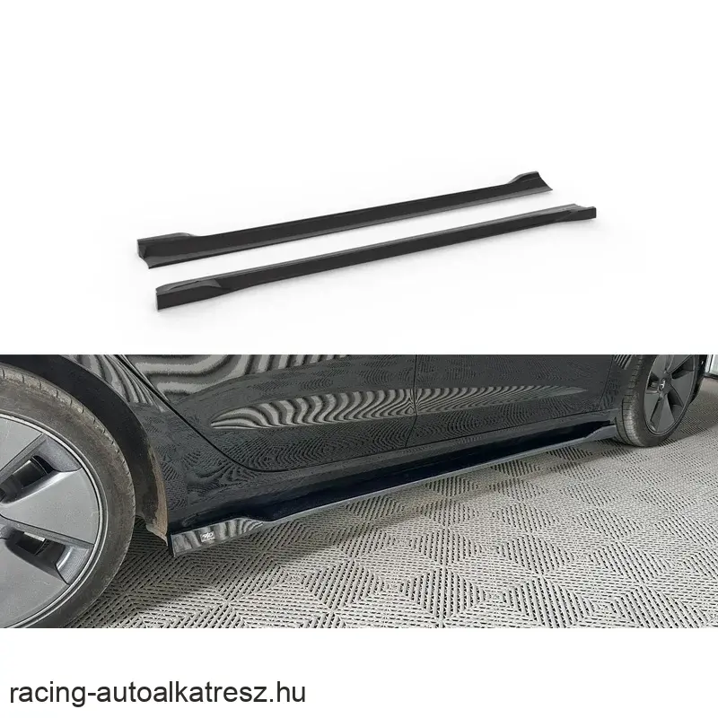 Tesla Model 3 (2017-2023 & Facelift 2023-) – Fényes fekete oldalküszöb toldat szett (Motordrome)
