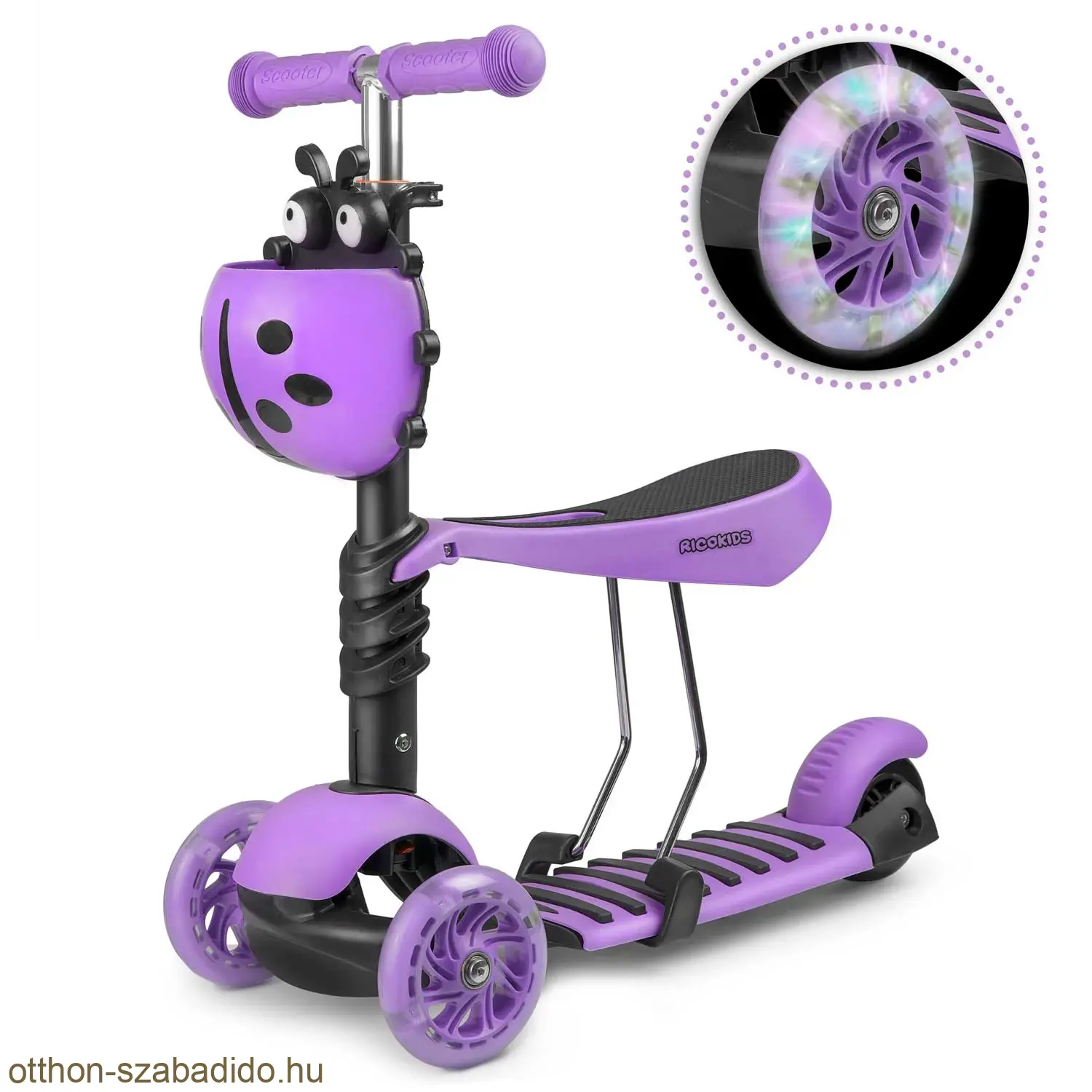 Ricokids háromkerekű gyerek buggy világító kerekekkel, lila 