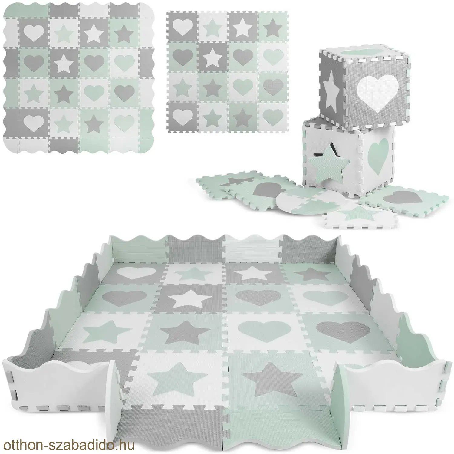 Ricokids Hab kirakószőnyeg 150x150cm, 16 db, szürke-menta