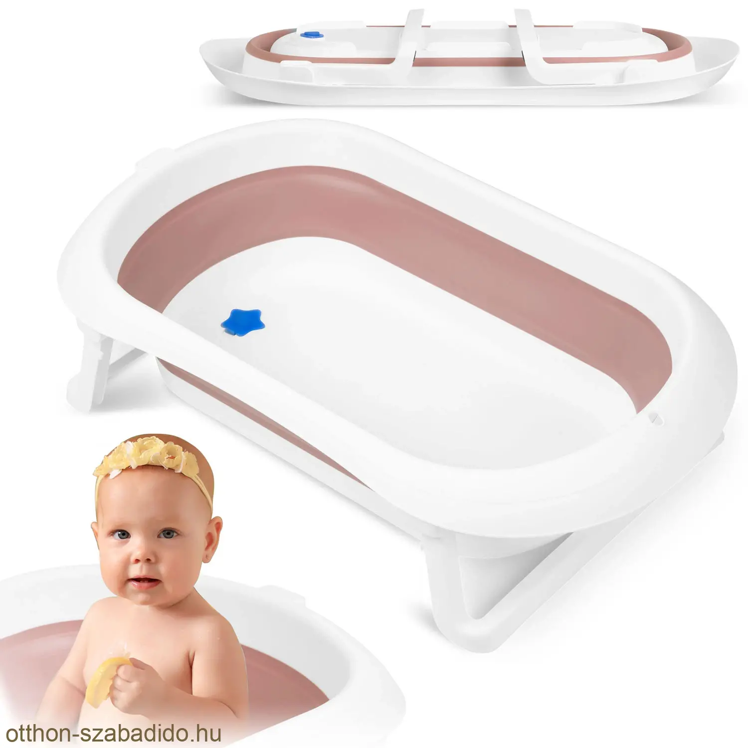 Ricokids összecsukható babafürdető kád, fehér-rózsaszín