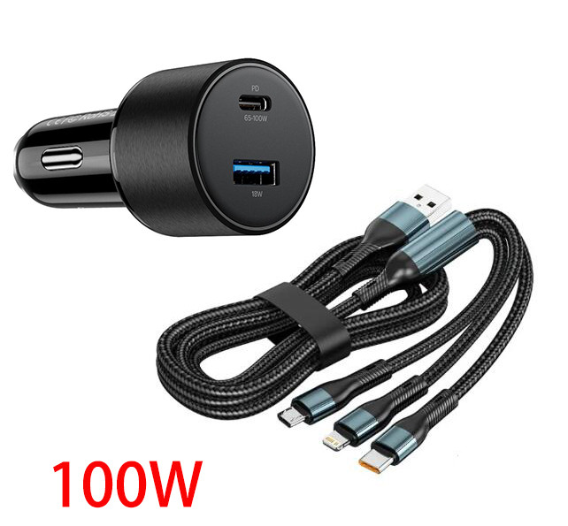 Gyors töltő USB/USB-C + 3 az 1-ben töltő különböző töltőfejekkel - 5A 100W 12-24V
