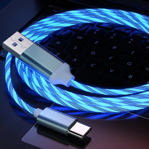 TYPE-C világító LED töltőkábel kábel - kék színben
