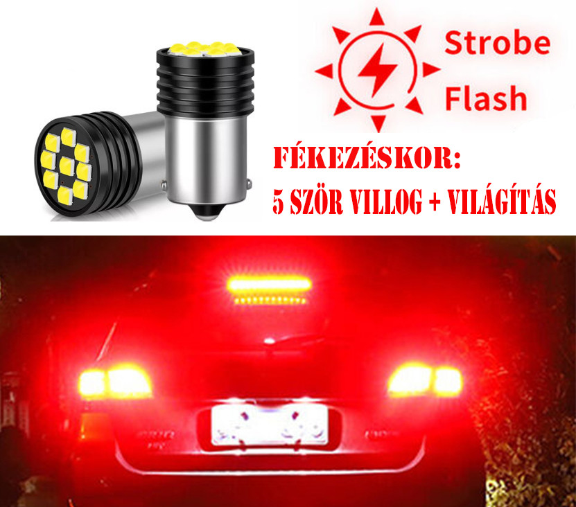 5 X Villog  SMD-1157-9SMD 21/5W - fehér -STROBE- 12V

