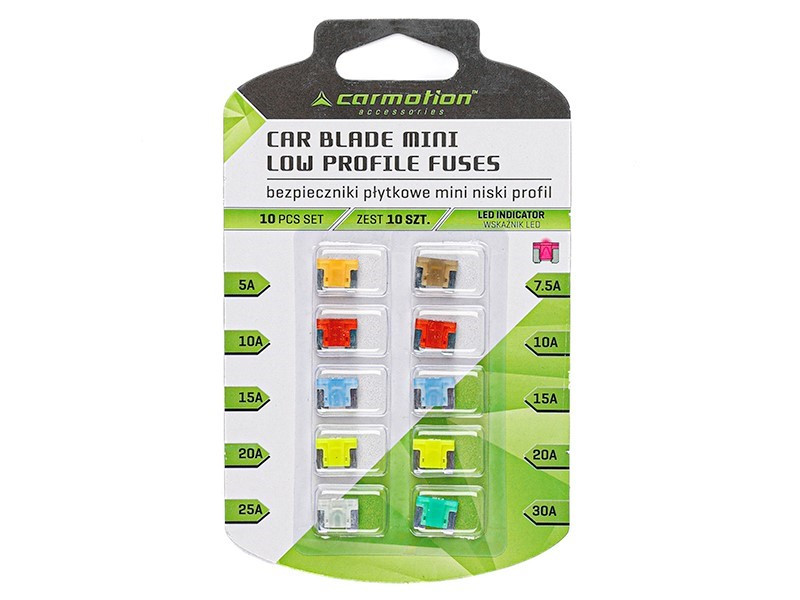 Penge biztosítékok MINI LOW PROFILE LED jelzővel, 10 db
