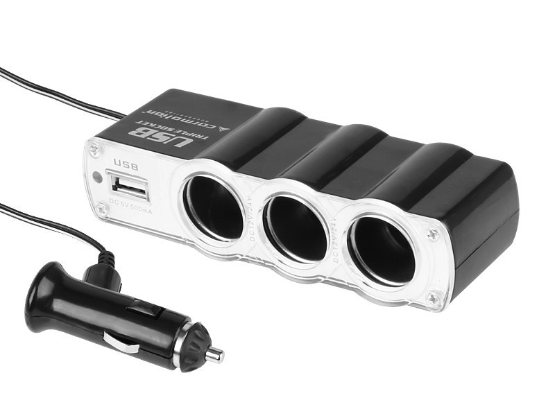 3-as Szivargyújtó elosztó + 1USB 12/24V
