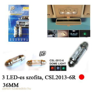 2 LED-es Szofita Izzó, 36mm, (Piros), 2db 