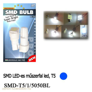 SMD LED-es, Műszerfal Izzó, (Kék), T5, 2db 