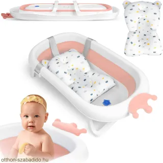Ricokids összecsukható babafürdető kád, fehér-rózsaszín/ párnával
