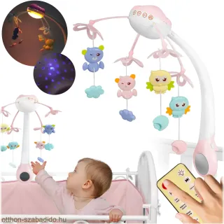 Ricokids kiságy körhinta, projektorral, rózsaszín