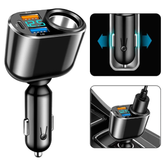 Prémium QC3 autós töltő 3 USB porttal + szivargyújtó